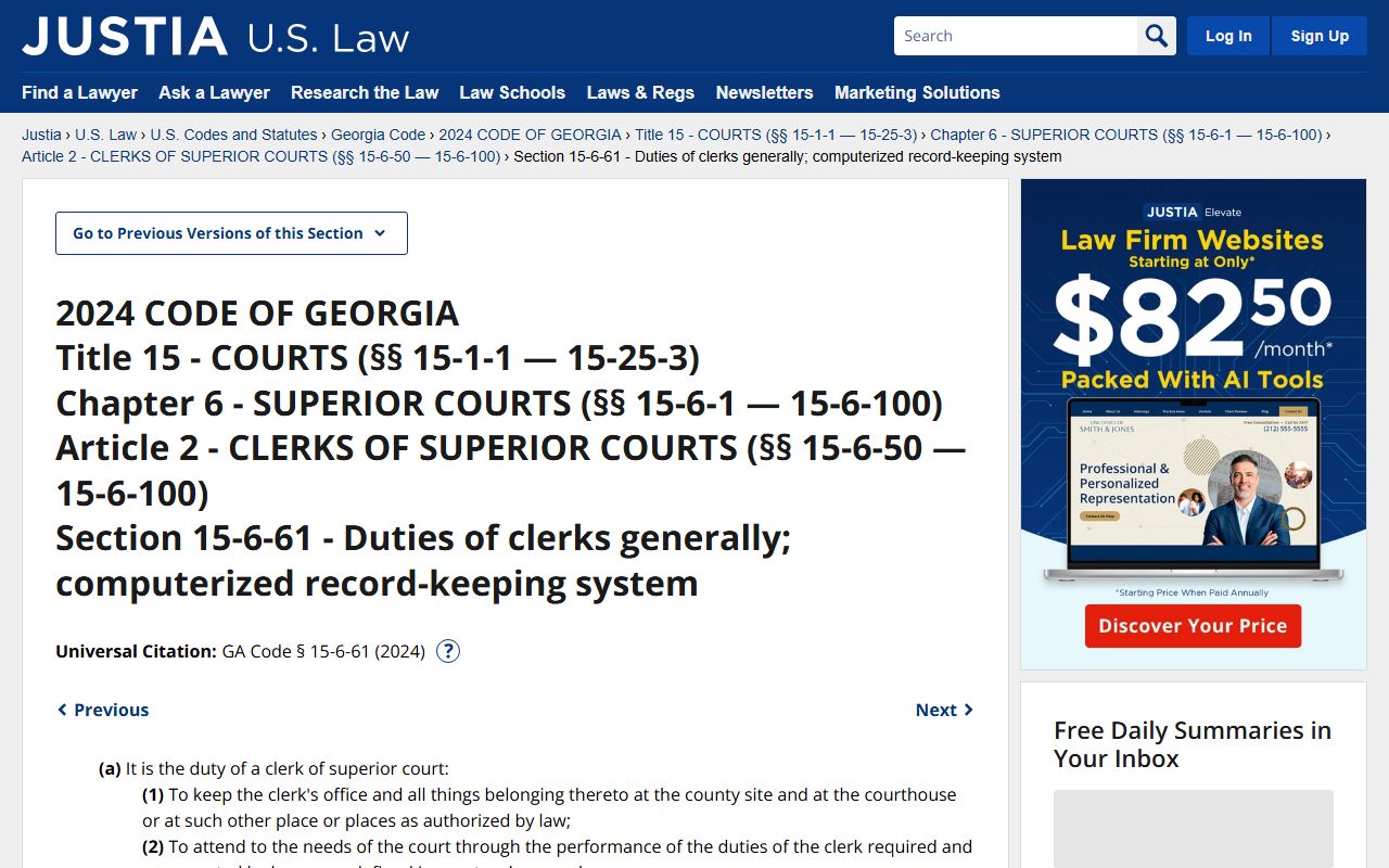 Hall County Clerk of Court statutory duties
