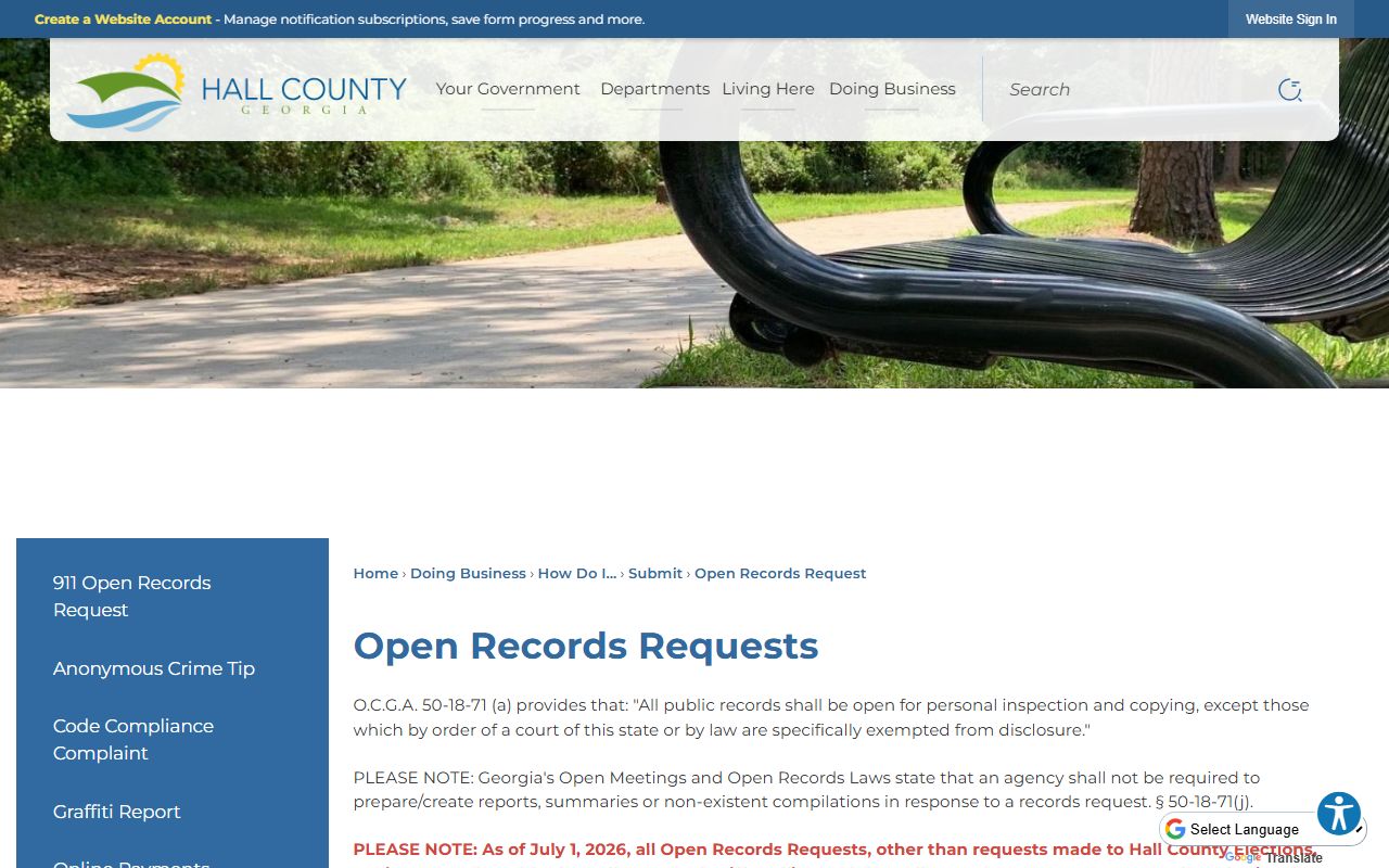 Hall County Clerk of Court open records routing