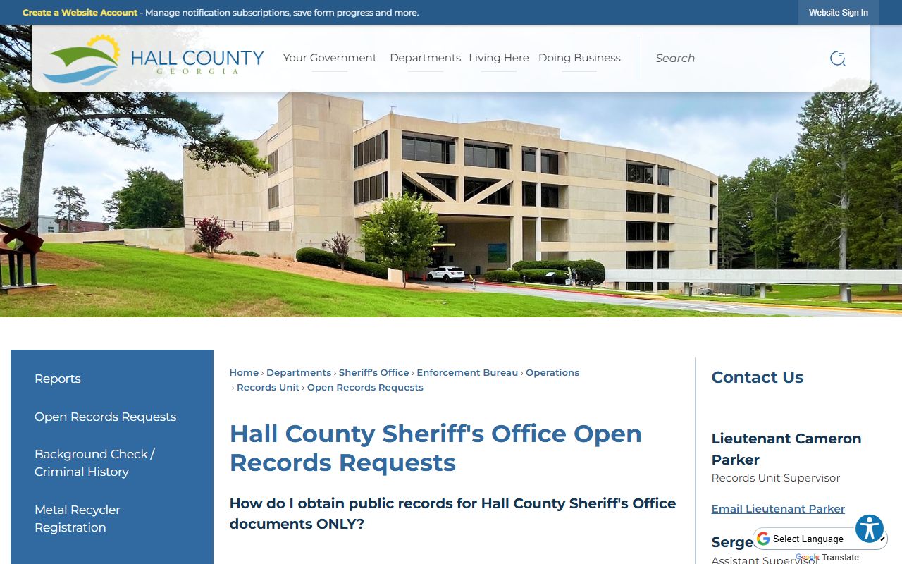 Hall County arrest records open records request process