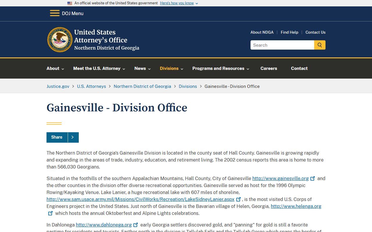 Hall County criminal court records U.S. Attorney Gainesville Division