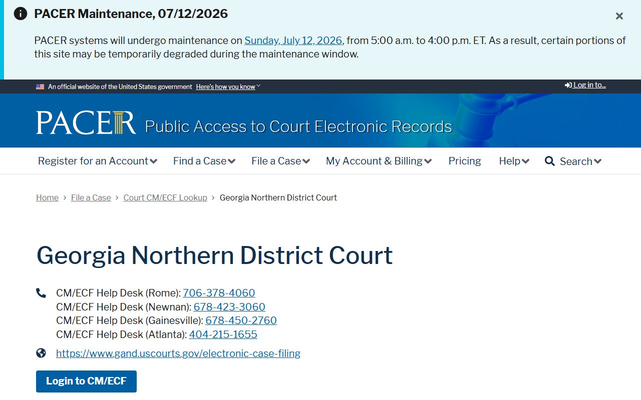 Hall County Superior Court records and Northern District CM ECF lookup