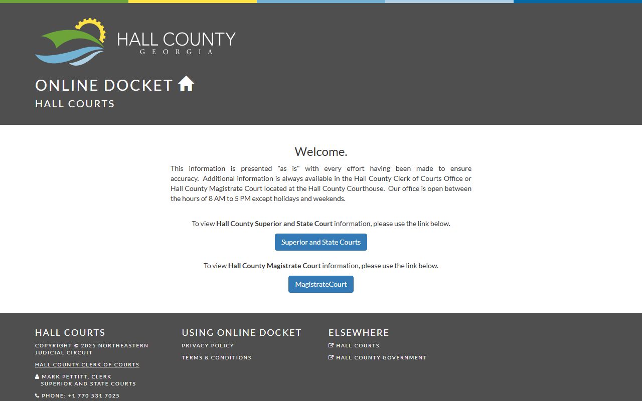 Hall County court records online docket landing page