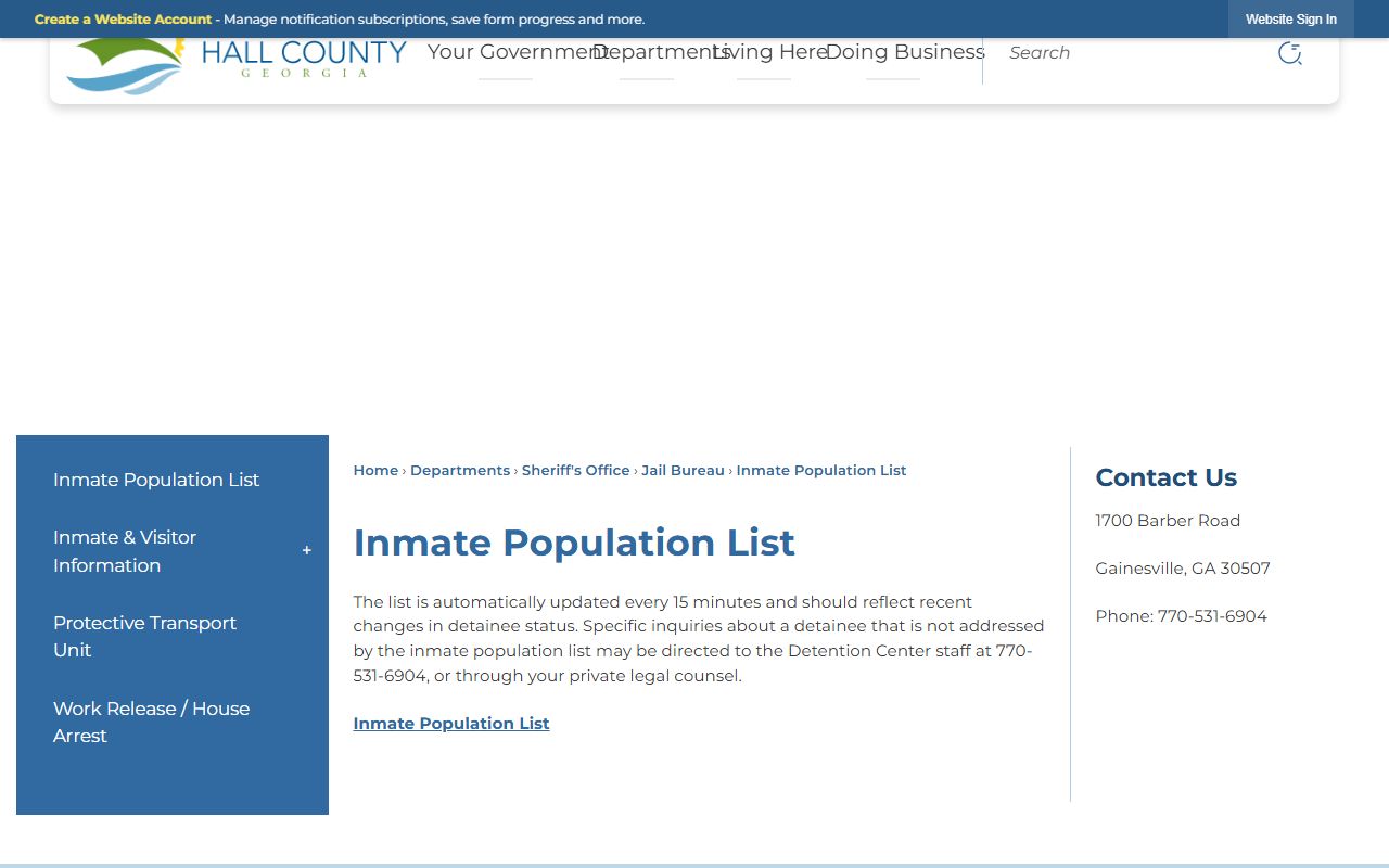 Hall County inmate records inmate population list