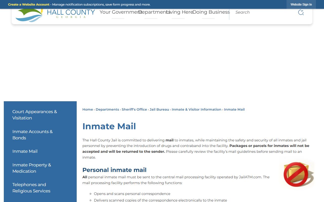 Hall County inmate records inmate mail rules