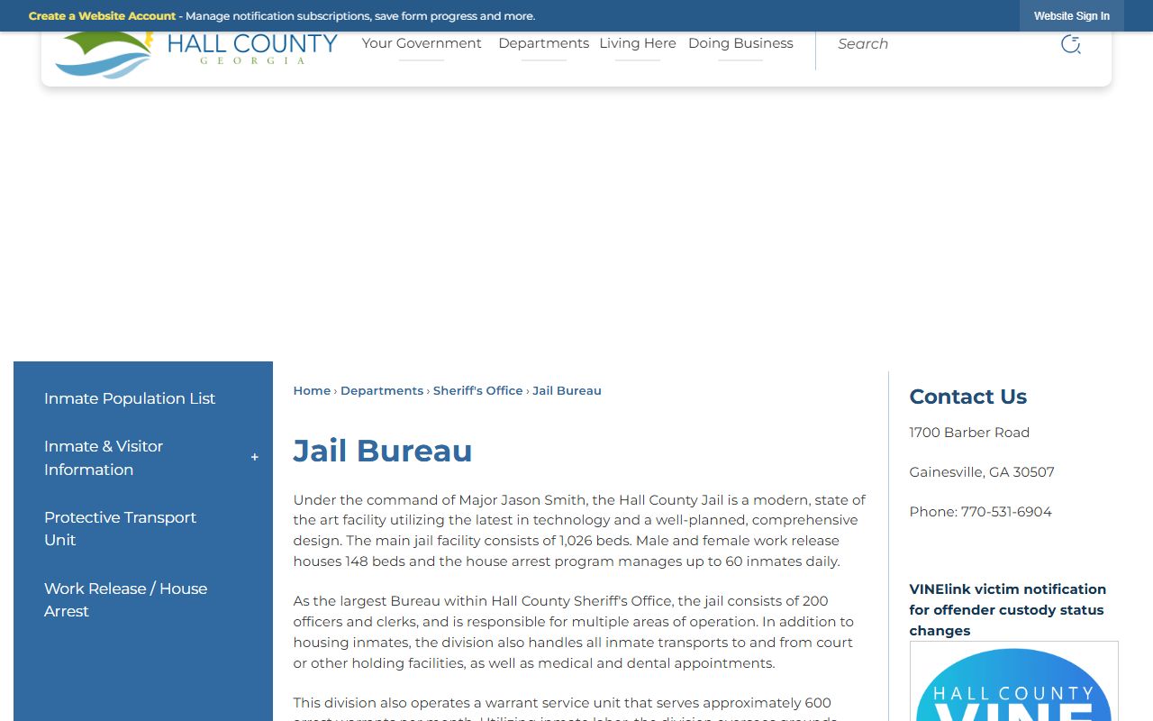 Hall County inmate records Jail Bureau information