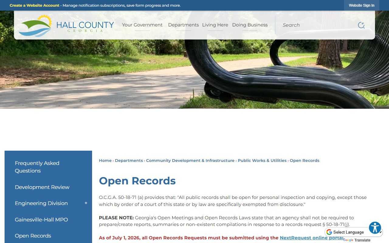 Hall County traffic court records open records request path