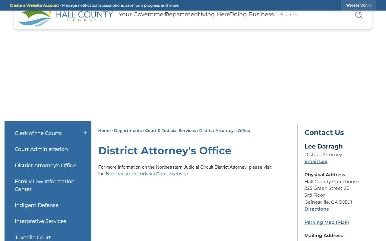 Hall County warrant records District Attorney office